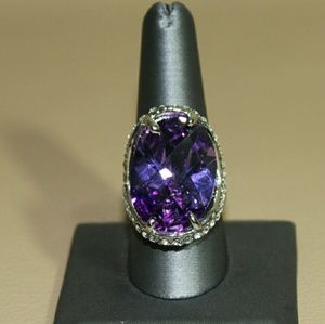 Purple CUBIC Zirconia Cocktail Ring with  Crystal pave stones size 9