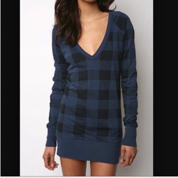 Urban Outfitters Sweaters - Red Buffalo Plaid, V-Neck Sweater Dress