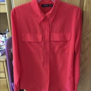 Red button down blouse