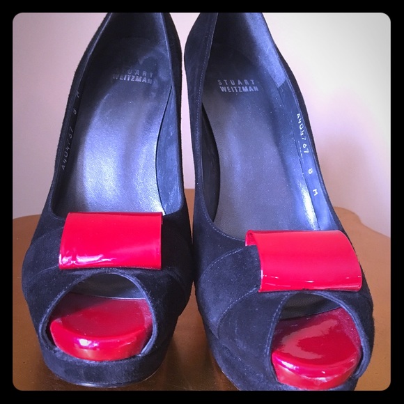 Stuart Weitzman Black & Red Leather Heel sz8