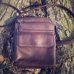 Vintage brown leather fossil crossbody bag