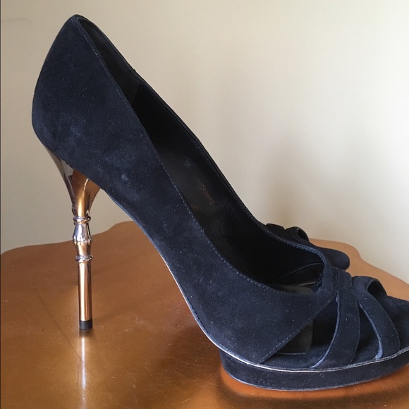 Gucci Black w/ Silver Bamboo Heel Suede sz 38