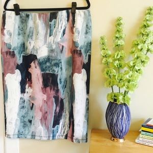 Artistic, abstract print pencil skirt