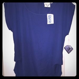 Navy blue blouse with a gold zipper on the back