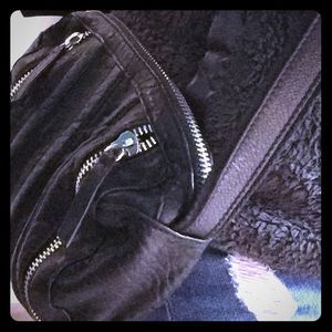 Maje Black Cross Body Purse with Silver Zippers