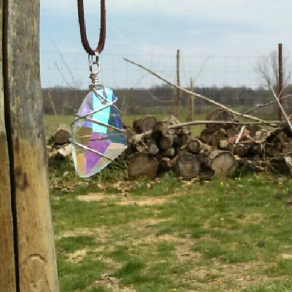 Natural crystal silver wire wrapped necklace