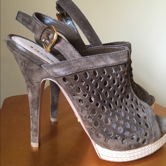 Prada Brown Suede Strappy Heel sz8