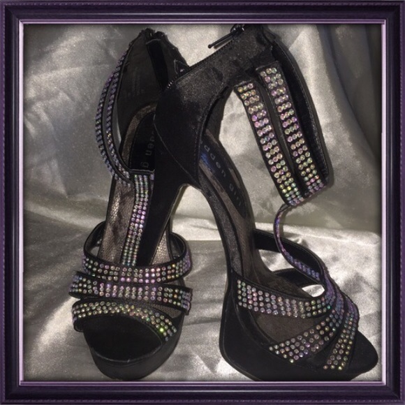 Madden Girl Black Silver Rhinestone Platform Heels - Picture 1 of 4