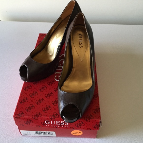 Chocolate peep toe pumps