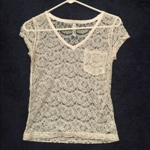 Cream lace v neck