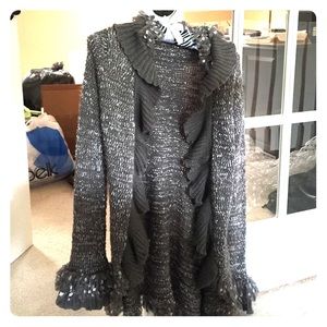 Boutique Gray Crochet long Cardigan