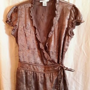 Charlotte Russe, brown, poly, short sleeve blouse