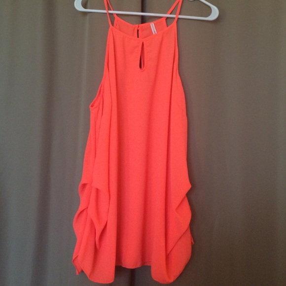 Neon Coral Key Hole Tank Top