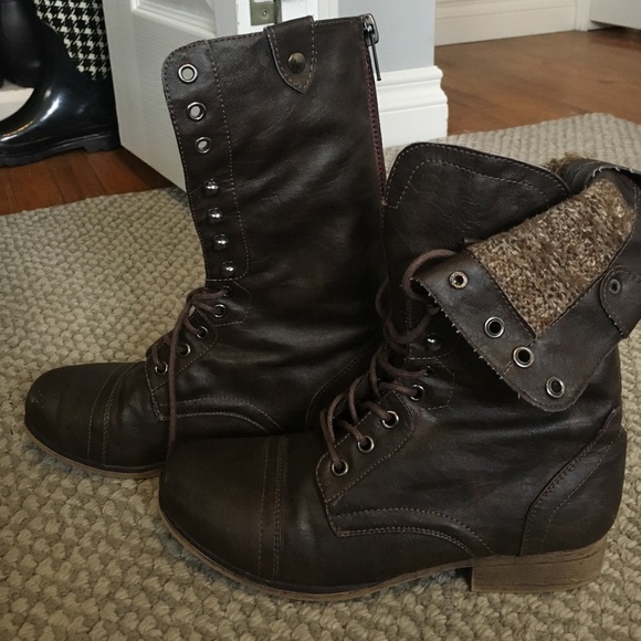 Brown fold down combat boots