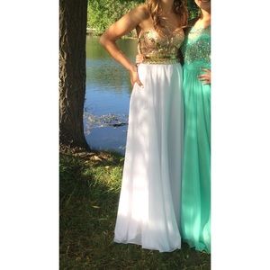 White and Gold Prom Dress (Size 6)