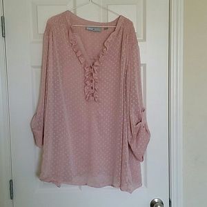 Avenue Size 26/28 Sheer Polka-dot Ruffle Shirt