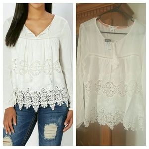 Ivory Crochet Peasant Top NWT