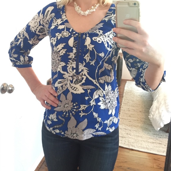 Warehouse (UK) Blue Floral Blouse