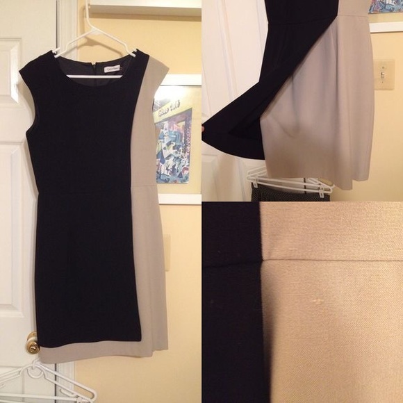 Calvin Klein Black and Tan Colorblock Sheath Dress