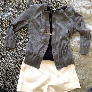 Ann Taylor Pebbled Grey 3/4 Sleeve Cardigan