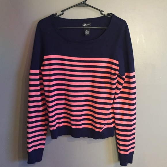 Pink and navy blue striped sweater