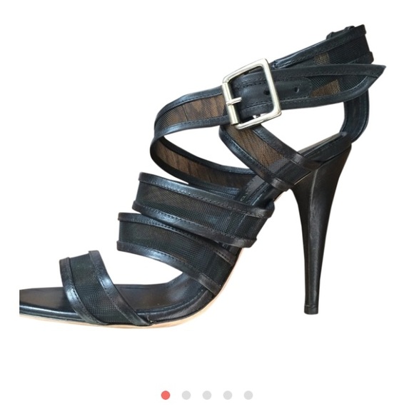 Black strappy mesh heels