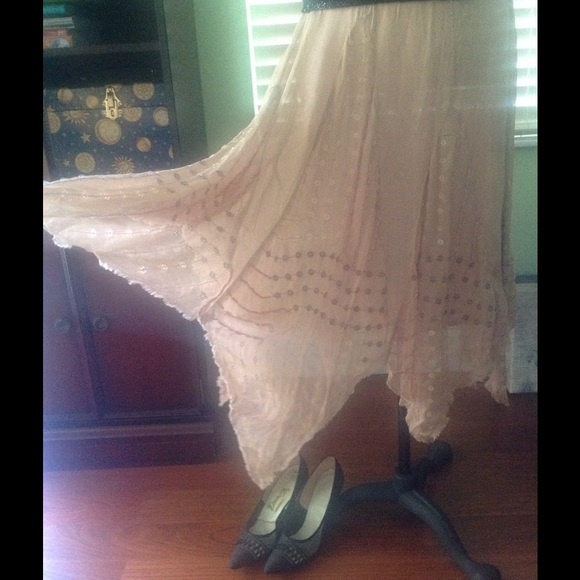 Free People Beaded Maxi Skirt w/Asymmetrical Hem