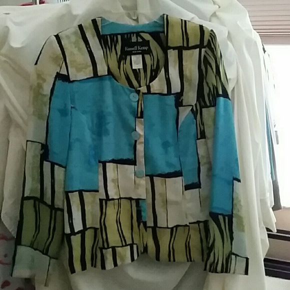 Beautiful Aqua, yellow and black print jacket