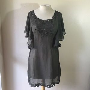 Sheer dress with beaded and lace accents
