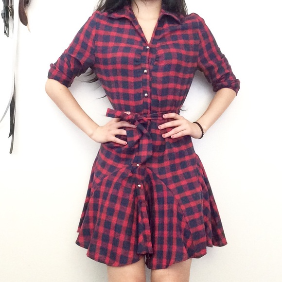 Red and Black Button Down Dress - Picture 1 of 2