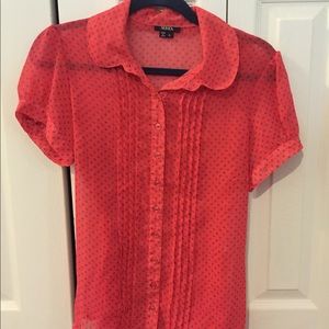XOXO coral and teal dot blouse