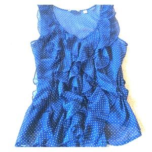 Blue and white polka dot blouse