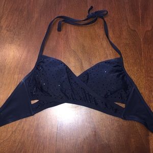 Black rhinestone criss-cross bikini top