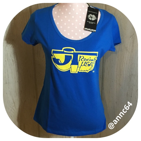 jT Racing Tee Blue with Scoop Neckline - Picture 1 of 2