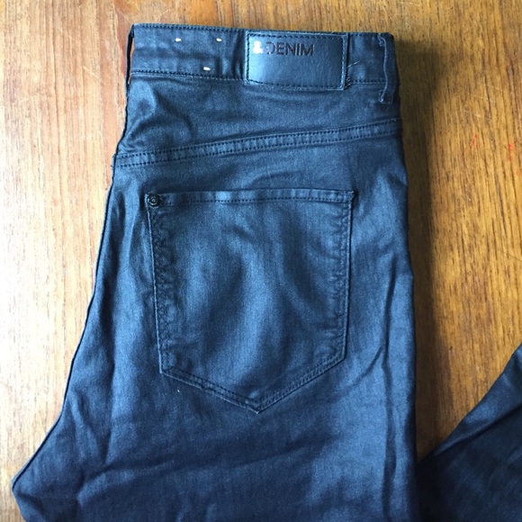 High waist skinny black wax jeans h&m