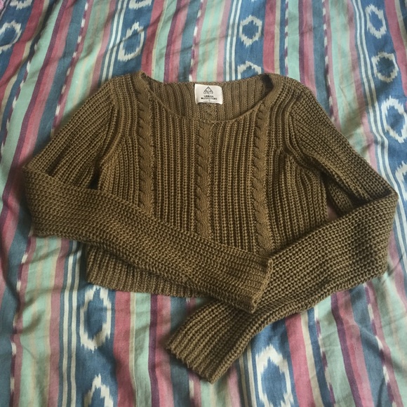 Olive Green Cropped Knit Sweater
