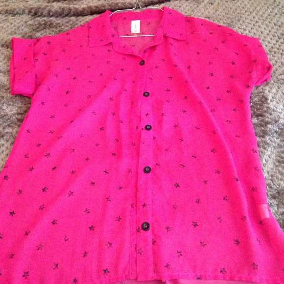 No Boundaries Button Up Pink With Stars - Picture 1 of 2