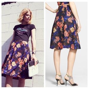 Astr navy and coral print high waist skirt