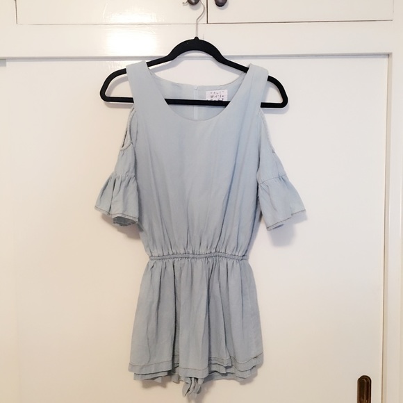 Denim off-shoulder romper