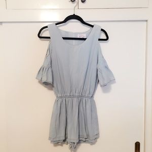 Denim off-shoulder romper
