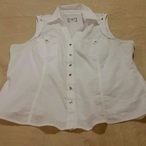 White sleeveless top