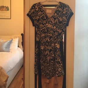 Anthropologie black and off-white printed dress