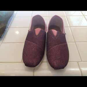 Pink glitter slip ons