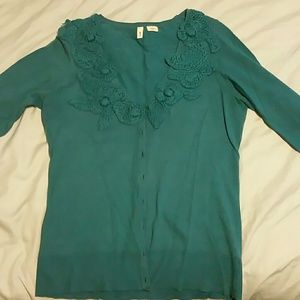 Anthropologie moth abuzz teal cardigan