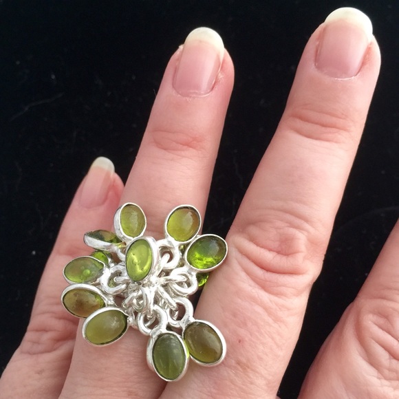 5 for $25 - Peridot & Silver Droplets Ring