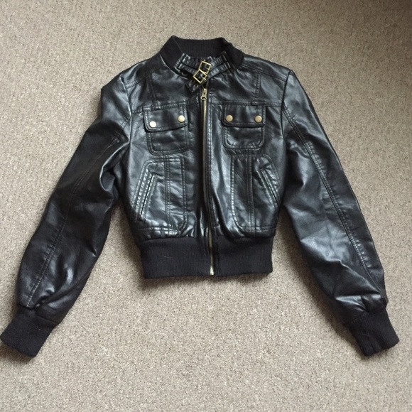 Black pleather motorcycle jacket