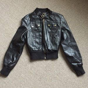Black pleather motorcycle jacket