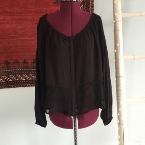 NWT Black Free People Contrast Peasant Top