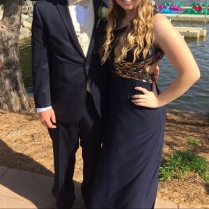 Navy sequence prom dress