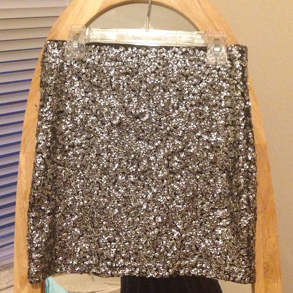 Silver Sequined Divided Mini Skirt